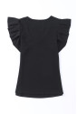 Black Rib Knitted Ruffle Sleeve U Neck Top