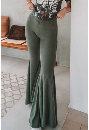 Green High Waist Fit and Flare Pants