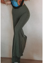 Dlhé zelené nohavice s vysokým pásom a rozšírenou spodnou časťou