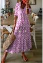 Pink V Neck Casual Geometric Print Maxi Dress