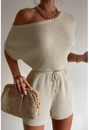 Apricot Dolman Knitted Drawstring Waist Playsuit