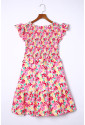 Multicolor Smocked Bodice Ruffle Trim Floral Dress