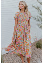 Farebné kvetinové midi šaty s riasenými prvkami