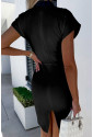 Black Short Sleeve Deep V-Neck Split Bodycon Dress