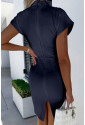 Blue Short Sleeve Deep V-Neck Split Bodycon Dress