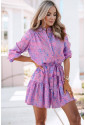 Purple Leopard Print Long Sleeve Shirt Dress