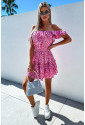 Rose Leopard Off Shoulder Buttoned Ruffled Mini Dress