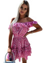 Rose Leopard Off Shoulder Buttoned Ruffled Mini Dress