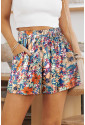 Multicolor Floral Print Wide Leg Casual Shorts