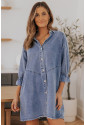 Sky Blue Buttoned Long Sleeve Denim Mini Dress