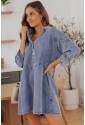 Sky Blue Buttoned Long Sleeve Denim Mini Dress