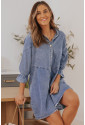 Sky Blue Buttoned Long Sleeve Denim Mini Dress