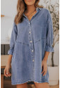 Sky Blue Buttoned Long Sleeve Denim Mini Dress