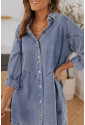 Sky Blue Buttoned Long Sleeve Denim Mini Dress