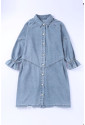 Sky Blue Buttoned Long Sleeve Denim Mini Dress