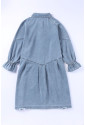 Sky Blue Buttoned Long Sleeve Denim Mini Dress