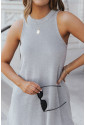 Gray Crisscross Cut-out Back Knit Sleeveless Dress