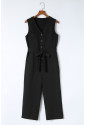 Black Buttoned Sleeveless Cropped Jumpsuit with Sash