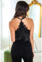 Black Lace Neckline Sleeveless Satin Bodysuit