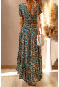 Multicolor Floral Ruffled Crop Top and Maxi Skirt Set