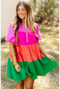 Bavlnené farebné šaty s krátkym rukávom a volánmi