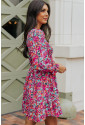 Fialové kvetinové šaty s riasením 