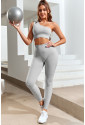 Gray Single Split Shoulder Ribbed Cropped Sports Top