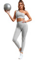 Gray Single Split Shoulder Ribbed Cropped Sports Top