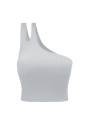 Gray Single Split Shoulder Ribbed Cropped Sports Top