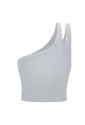 Gray Single Split Shoulder Ribbed Cropped Sports Top