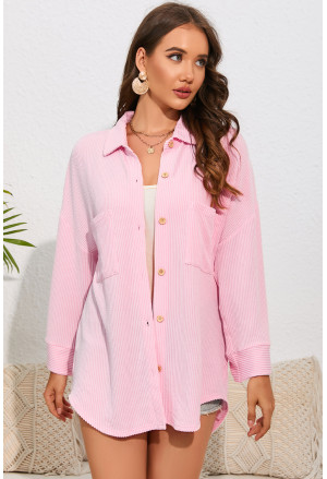 Ružová košeľová bunda z vrúbkovaného materiálu