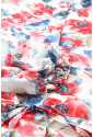Sky Blue Vintage Floral Print Drawstring Flowy Dress