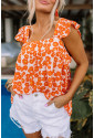 Orange Floral Print Square Neck Ruffle Tank Top