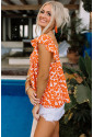 Orange Floral Print Square Neck Ruffle Tank Top