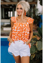 Orange Floral Print Square Neck Ruffle Tank Top