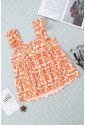 Orange Floral Print Square Neck Ruffle Tank Top