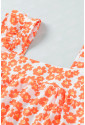 Orange Floral Print Square Neck Ruffle Tank Top