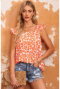 Orange Floral Print Square Neck Ruffle Tank Top