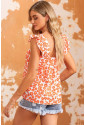 Orange Floral Print Square Neck Ruffle Tank Top