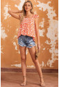 Orange Floral Print Square Neck Ruffle Tank Top