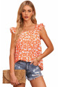 Orange Floral Print Square Neck Ruffle Tank Top