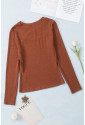 Brown Ribbed Peekaboo Cutout Long Sleeve Top