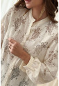 White Floral Lace Stand Neck Textured Shirt