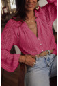 Rose  V-Neck Long Sleeve Button Up Lace Shirt
