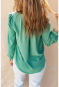Green Flounce Sleeve Square Neck Button-Up Shirt