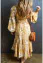 Žlté zavinovacie šaty s abstraktným kvetinovým vzorom 