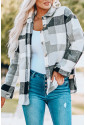 Plaid Color Block Buttoned Long Sleeve Jacket with Pocket