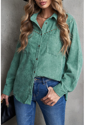 Rivet Corduroy Buttoned Long Sleeve Shirt with Pockets