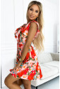 Red Floral Sleeveless V Neck Frill Mini Dress