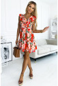 Red Floral Sleeveless V Neck Frill Mini Dress